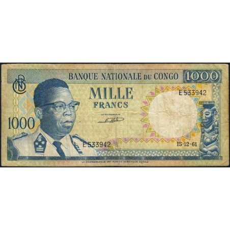 Congo (Kinshasa) - Pick 8a_2 - 1'000 francs - Série E - 15/12/1961 - Etat : TB-