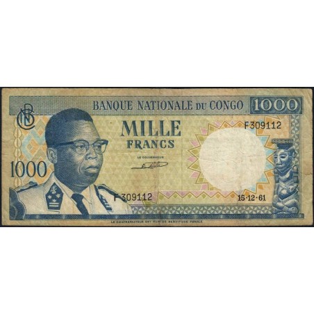 Congo (Kinshasa) - Pick 8a_2 - 1'000 francs - Série F - 15/12/1961 - Etat : TB