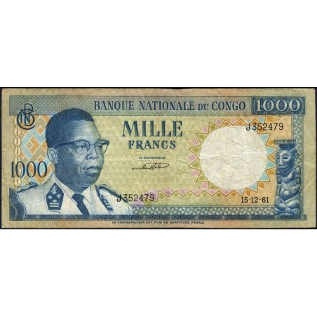 Congo (Kinshasa) - Pick 8a_2 - 1'000 francs - Série J - 15/12/1961 - Etat : TB