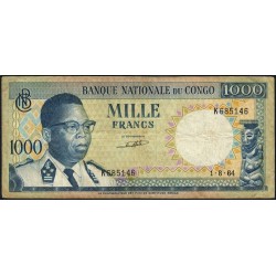 Congo (Kinshasa) - Pick 8a_3 - 1'000 francs - Série K - 01/08/1964 - Etat : TB