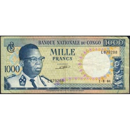 Congo (Kinshasa) - Pick 8a_3 - 1'000 francs - Série L - 01/08/1964 - Etat : TB
