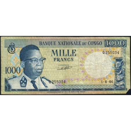 Congo (Kinshasa) - Pick 8a_3 - 1'000 francs - Série Q - 01/08/1964 - Etat : TB-