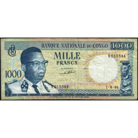 Congo (Kinshasa) - Pick 8a_3 - 1'000 francs - Série S - 01/08/1964 - Etat : TB+