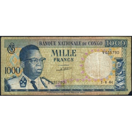Congo (Kinshasa) - Pick 8a_3 - 1'000 francs - Série V - 01/08/1964 - Etat : TB-