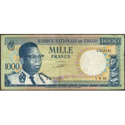 Congo (Kinshasa) - Pick 8a_3 - 1'000 francs - Série X - 01/08/1964 - Etat : TB+
