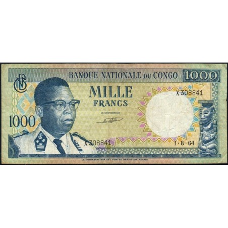 Congo (Kinshasa) - Pick 8a_3 - 1'000 francs - Série X - 01/08/1964 - Etat : TB+