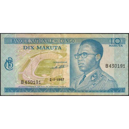 Congo (Kinshasa) - Pick 9a_1 - 10 makuta - Série B - 01/09/1968 - Etat : TTB