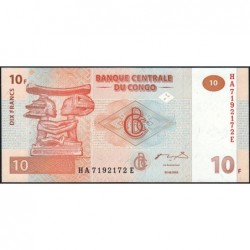 Rép. Démocr. du Congo - Pick 93 - 10 francs - Série HA E - 30/06/2003 - Etat : NEUF