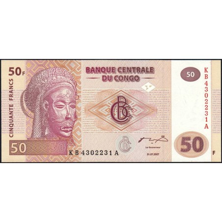 Rép. Démocr. du Congo - Pick 97a_1 - 50 francs - Série KB A - 31/07/2007 - Etat : NEUF