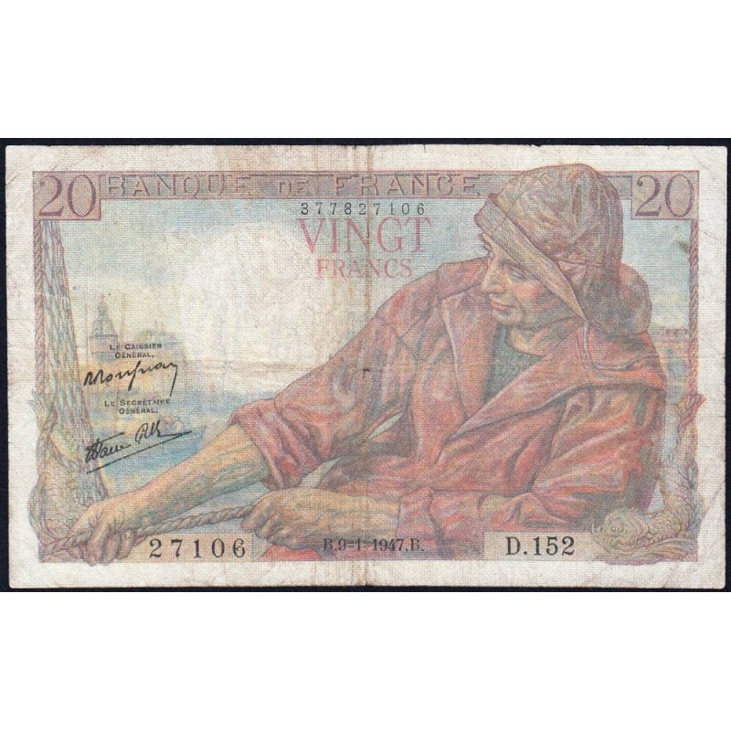 F 13-11 - 09/01/1947 - 20 francs - Pêcheur - Série D.152 - Etat : B+