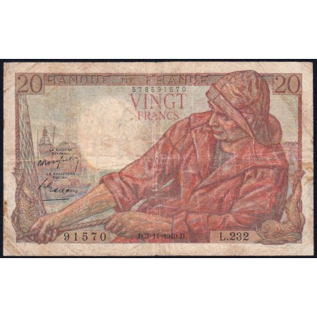 F 13-16 - 03/11/1949 - 20 francs - Pêcheur - Série L.232 - Etat : B+