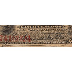 Cuba - Pick 29d - 5 centavos - Série H - 06/08/1883 - Etat : TB+