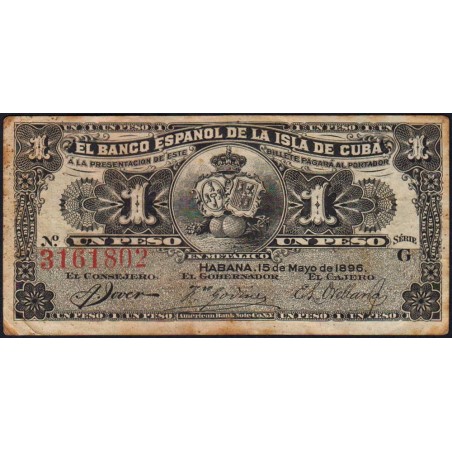 Cuba - Pick 47a - 1 peso - Série G - 15/05/1896 - Etat : TB