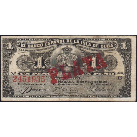 Cuba - Pick 47b - 1 peso - Série G - 15/05/1896 - Etat : TTB