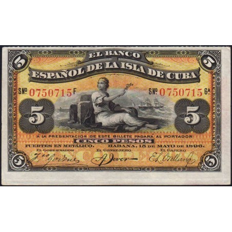 Cuba - Pick 48b - 5 pesos - Série F - 15/05/1896 - Etat : pr.NEUF