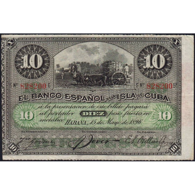 Cuba - Pick 49d_1 - 10 pesos - Série E - 15/05/1896 - Etat : TTB