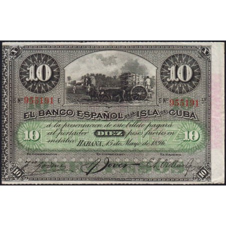 Cuba - Pick 49d_1 - 10 pesos - Série E - 15/05/1896 - Etat : TTB