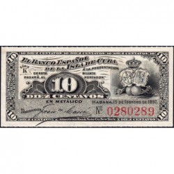 Cuba - Pick 52a - 10 centavos - Série K - 15/02/1897 - Etat : NEUF