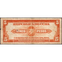 Cuba - Pick 70f - 5 pesos - Série D A - 1945 - Etat : TB