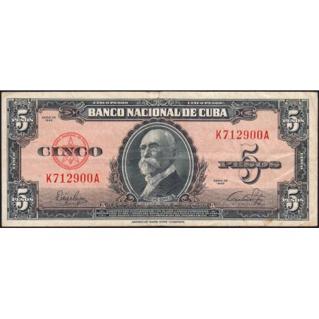 Cuba - Pick 78a - 5 pesos - Série K A - 1949 - Etat : TTB