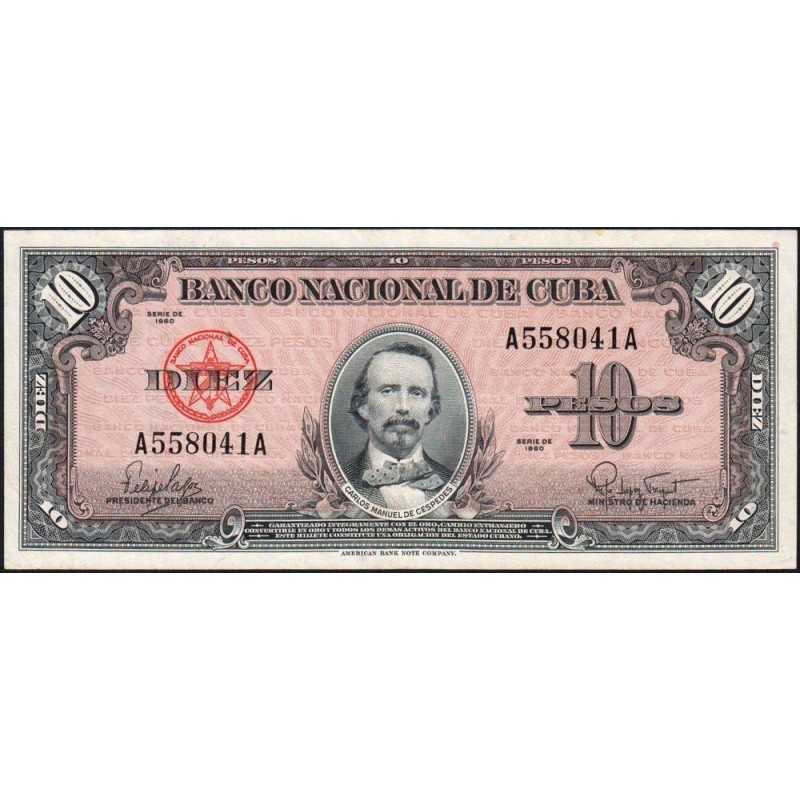 Cuba - Pick 79b - 10 pesos - Série A A - 1960 - Etat : SUP