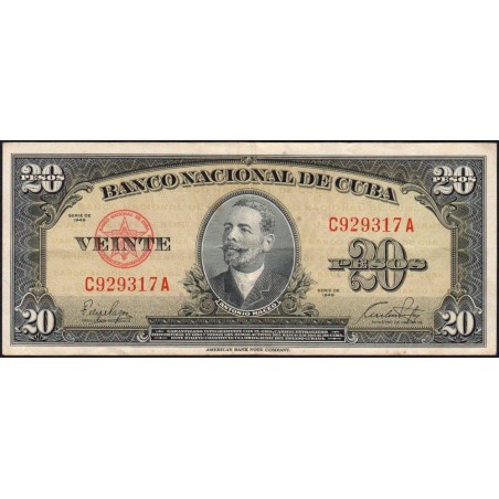 Cuba - Pick 80a - 20 pesos - Série C A - 1949 - Etat : TTB