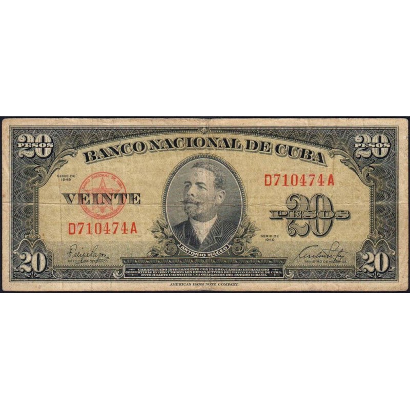 Cuba - Pick 80a - 20 pesos - Série D A - 1949 - Etat : TB