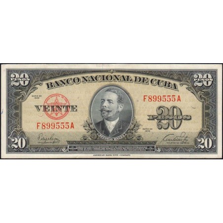 Cuba - Pick 80a - 20 pesos - Série F A - 1949 - Etat : SUP-