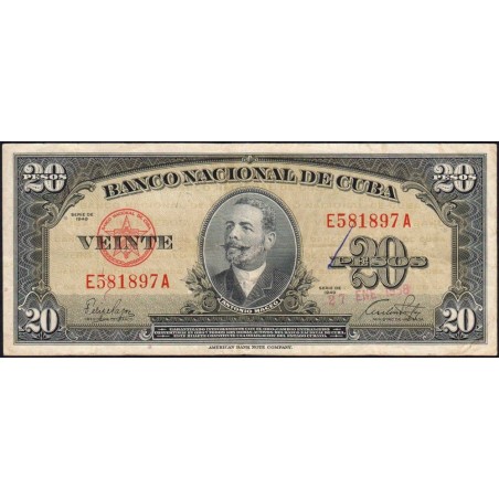 Cuba - Pick 80av (variété) - 20 pesos - Série E A - 1949 - Etat : TTB