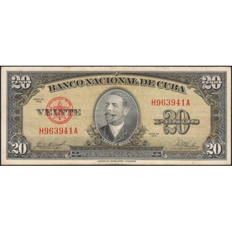 Cuba - Pick 80b - 20 pesos - Série H A - 1958 - Etat : TTB