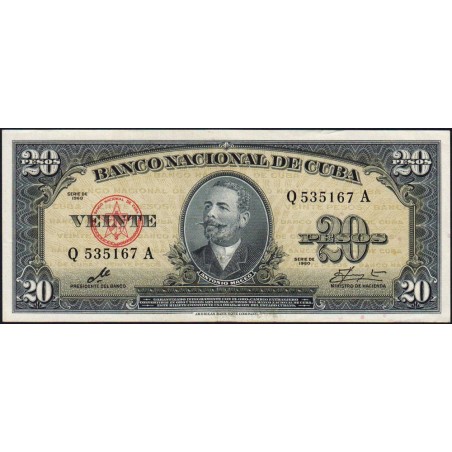 Cuba - Pick 80c - 20 pesos - Série Q A - 1960 - Etat : SPL