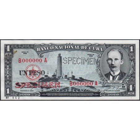 Cuba - Pick 87as - 1 peso - Série B A - 1956 - Spécimen - Etat : SUP