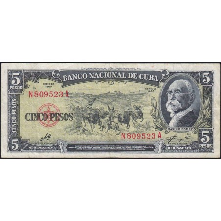 Cuba - Pick 91c - 5 pesos - Série N A - 1958 - Etat : TB+