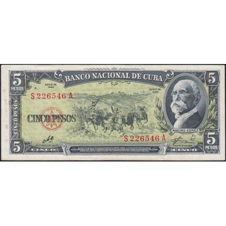 Cuba - Pick 91c - 5 pesos - Série S A - 1958 - Etat : TTB+