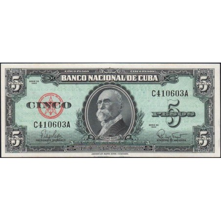 Cuba - Pick 92a - 5 pesos - Série C A - 1960 - Etat : NEUF