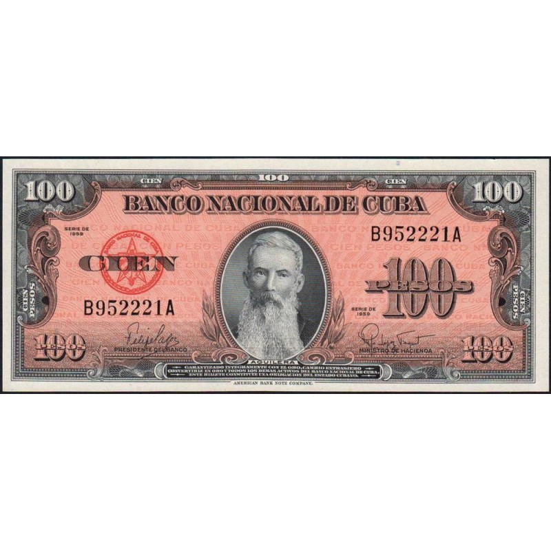 Cuba - Pick 93a - 100 pesos - Série B A - 1959 - Etat : pr.NEUF