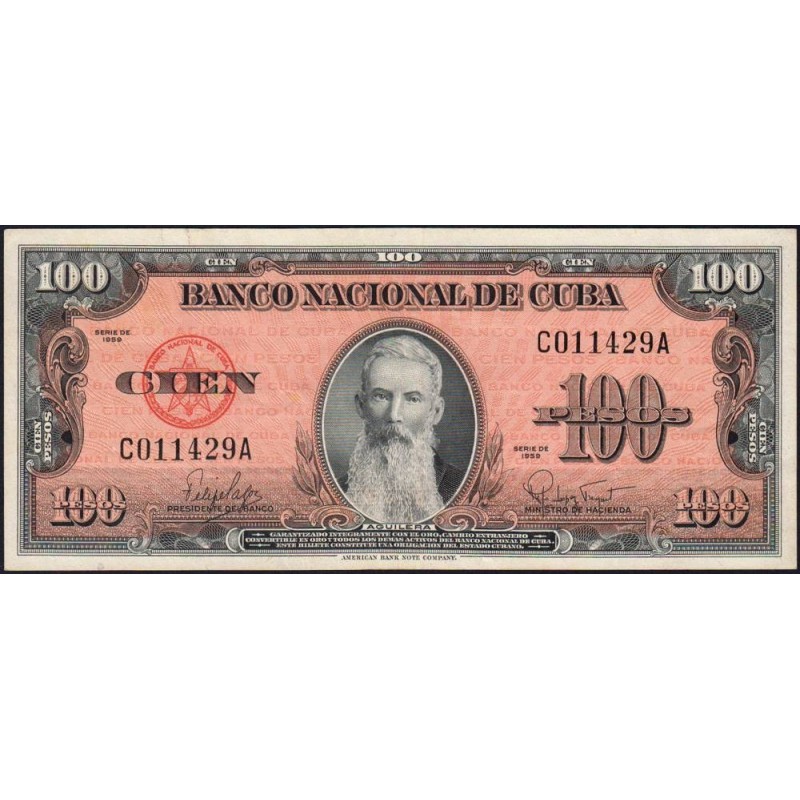 Cuba - Pick 93a - 100 pesos - Série C A - 1959 - Etat : TTB+