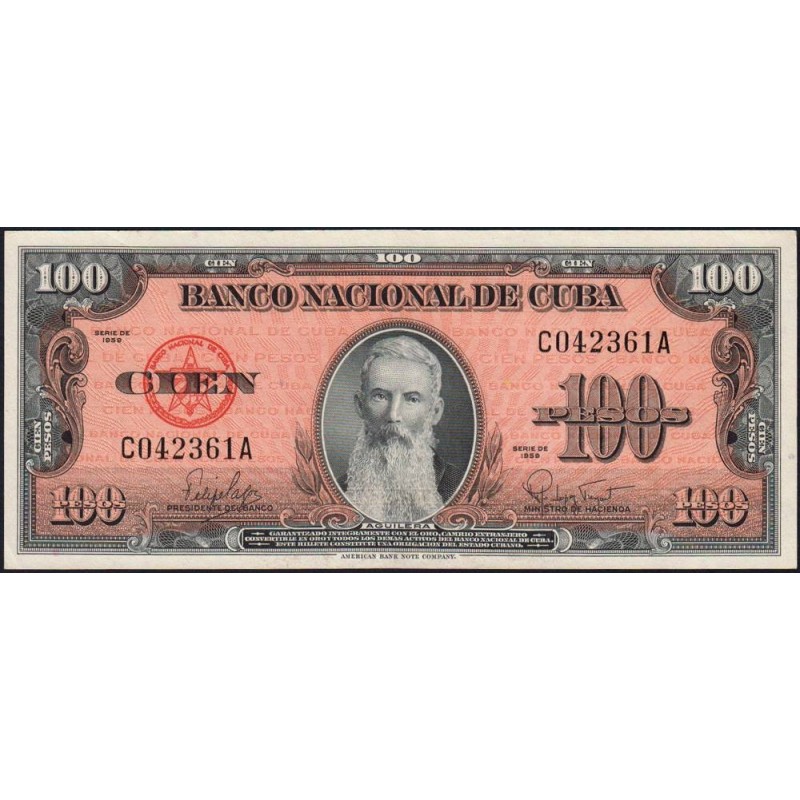 Cuba - Pick 93a - 100 pesos - Série C A - 1959 - Etat : SPL+