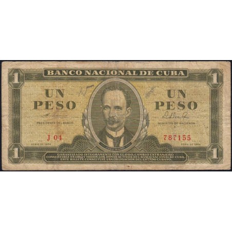 Cuba - Pick 94b - 1 peso - Série J 04 - 1964 - Etat : B+