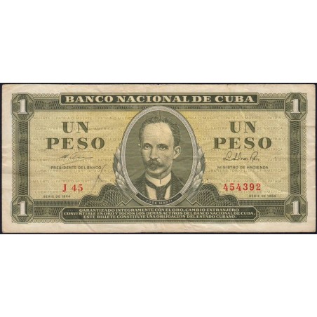 Cuba - Pick 94b - 1 peso - Série J 45 - 1964 - Etat : TB+