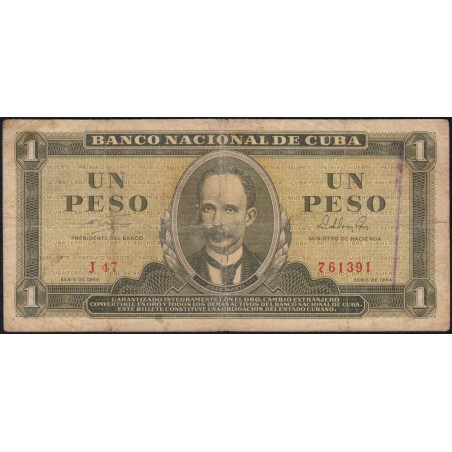 Cuba - Pick 94b - 1 peso - Série J 47 - 1964 - Etat : B+