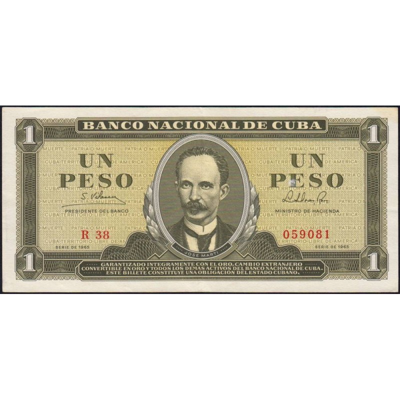 Cuba - Pick 94c - 1 peso - Série R 38 - 1965 - Etat : SUP