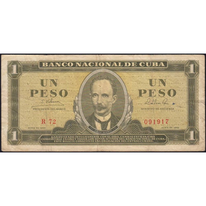 Cuba - Pick 94c - 1 peso - Série R 72 - 1965 - Etat : TB