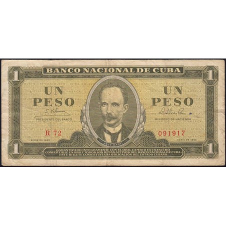 Cuba - Pick 94c - 1 peso - Série R 72 - 1965 - Etat : TB