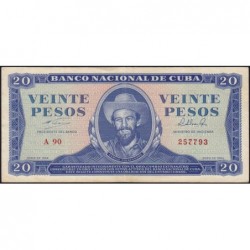 Cuba - Pick 97b - 20 pesos - Série A 90 - 1964 - Etat : TTB+