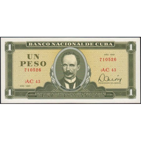 Cuba - Pick 102b_4 - 1 peso - Série AC 43 - 1981 - Etat : NEUF