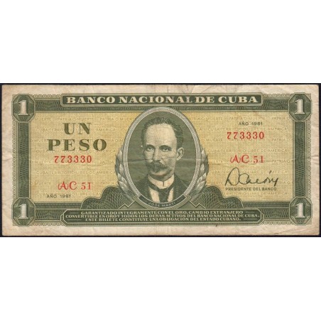 Cuba - Pick 102b_4 - 1 peso - Série AC 51 - 1981 - Etat : TB