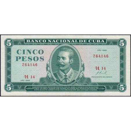 Cuba - Pick 103a_2 - 5 pesos - Série H 14 - 1968 - Etat : SUP-