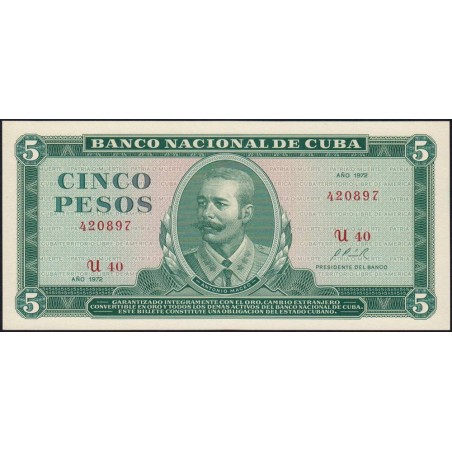 Cuba - Pick 103b_2 - 5 pesos - Série U 40 - 1972 - Etat : NEUF