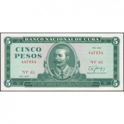 Cuba - Pick 103d_2 - 5 pesos - Série YF 05 - 1990 - Etat : NEUF